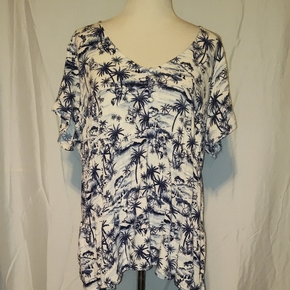 torrid Tops - Torrid Blue Slub Knit Tropical Palm Beach Summer Floral Suffer Skull Top SZ 2X